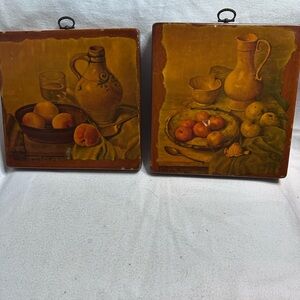 Vintage Still Life Fruit Wall Art on Wood Rustic Farmhouse decor